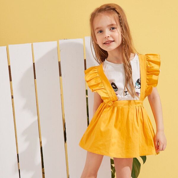 

Toddler Girls Solid Ruffle Trim Pinafore Skirt