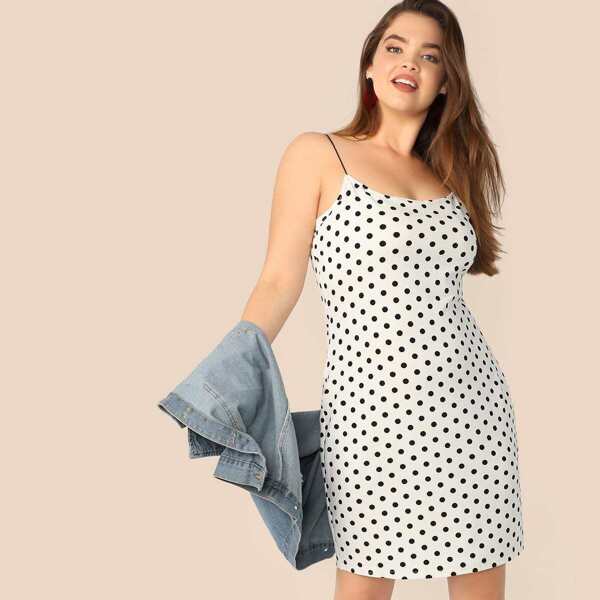 

Plus Polka Dot Cami Dress, White