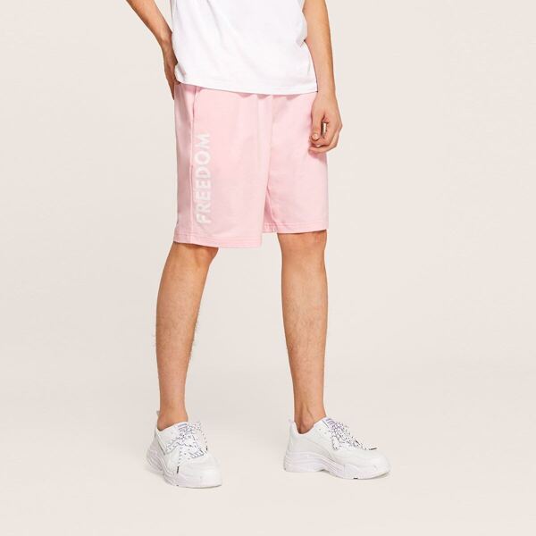 

Men Drawstring Waist Letter Print Sweat Shorts