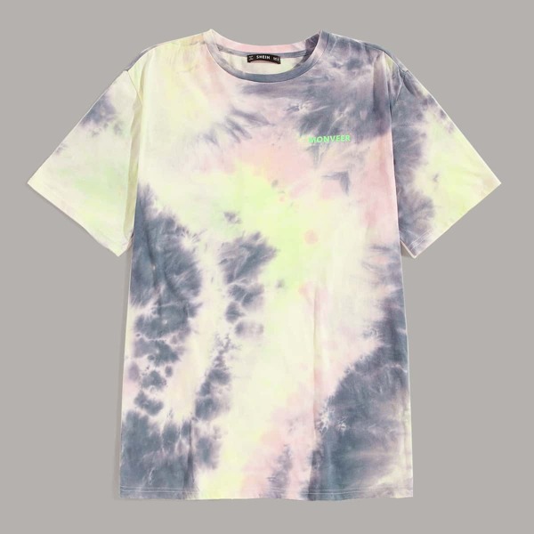 

Men Letter Print Tie Dye Tee, Multicolor