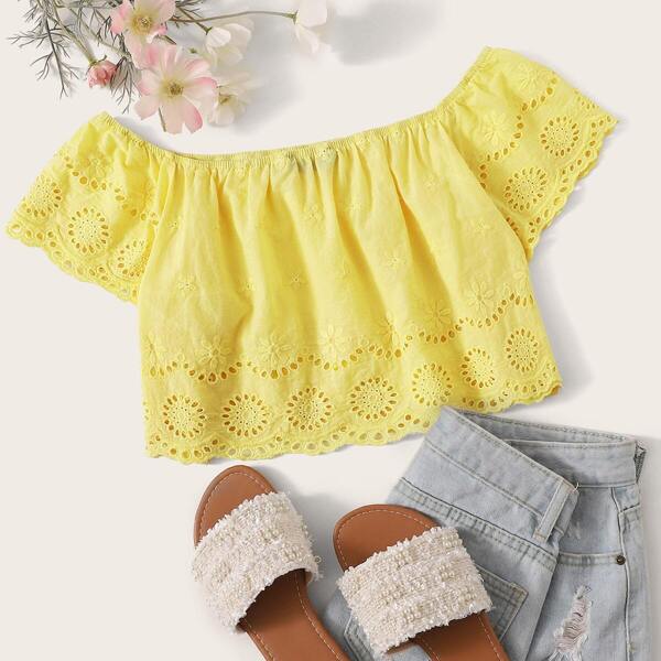 

Off Shoulder Crop Schiffy Top, Yellow