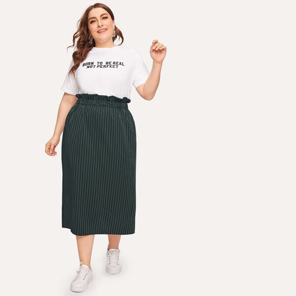 

Plus Paperbag Waist Split Pinstripe Skirt