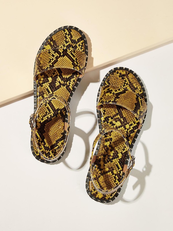 

Snakeskin Pattern Slingback Flat Sandals, Multicolor