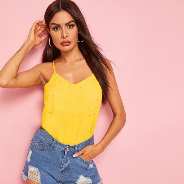 

Pearls Beaded Racerback Cami Top
