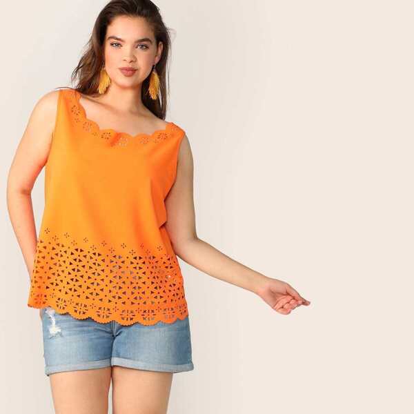 

Plus Neon Orange Laser Cut Scallop Edge Top, Orange bright