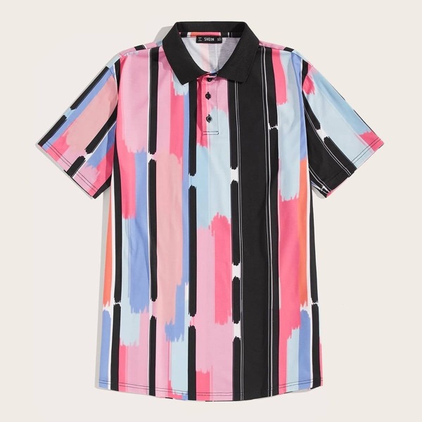 

Men Brush Stroke Stripe Print Shirt, Multicolor