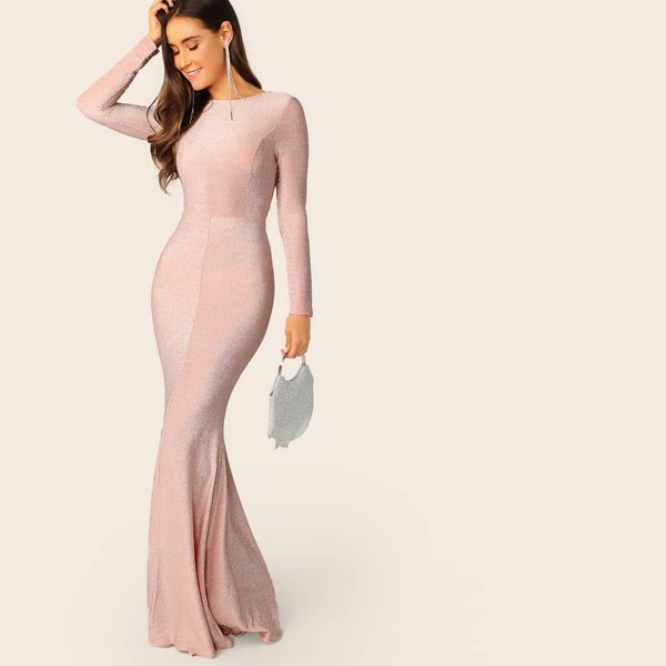 

Open Back Slit Fishtail Hem Glitter Prom Dress