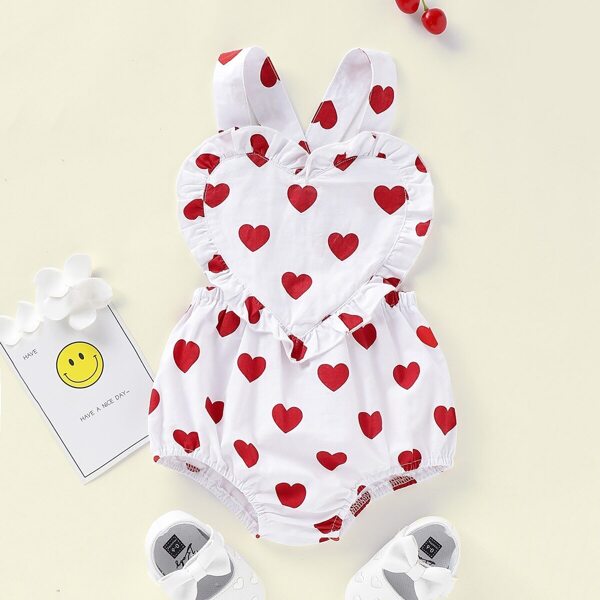 

Baby Heart Print Frill Straps Bodysuit