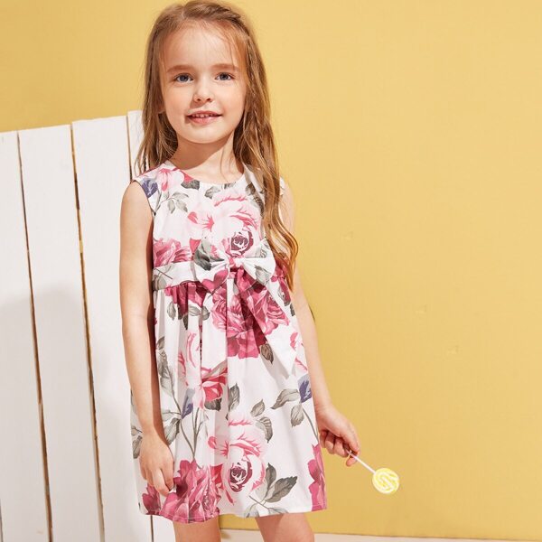 

Toddler Girls Floral Print Bow Front Babydoll Dress, Multicolor