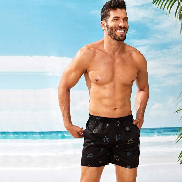 

Men Star Print Elastic Waist Shorts