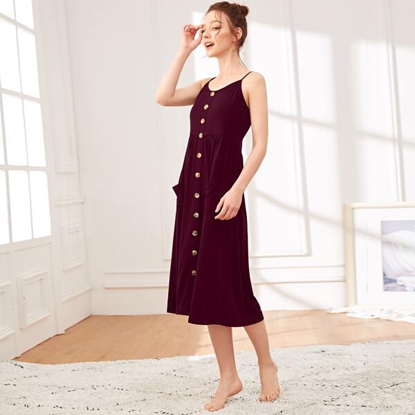 

Pocket Front Button Detail Cami Dress