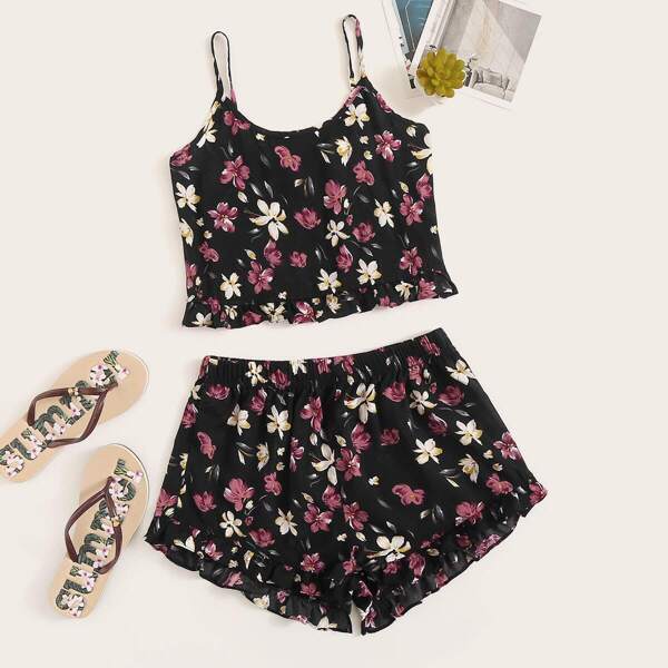 

Floral Print Frill Hem Cami PJ Set