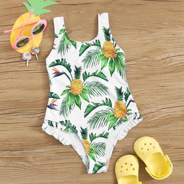 

Girls Random Pineapple Print One Piece Swimsuit, Multicolor