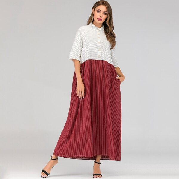 

Striped Button Half Placket Maxi Dress, Multicolor