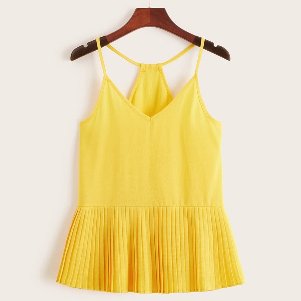 

Pleated Hem Solid Chiffon Cami Top