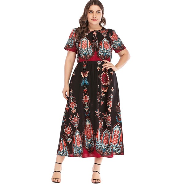 

Plus Tribal Print Knot Dress, Multicolor