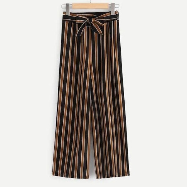 

Plus Wide Leg Striped Belted Pants