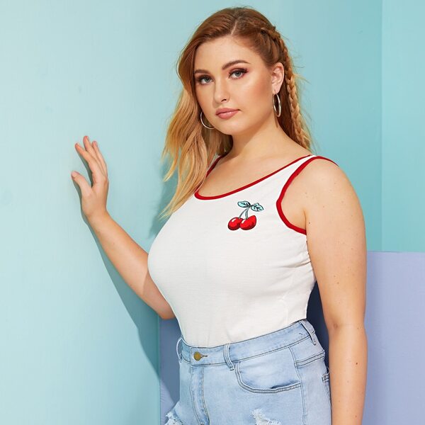 

Plus Contrast Binding Cherry Print Tank Top