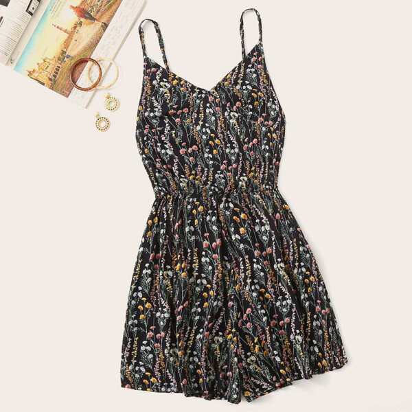 

Floral Print Cami Romper, Multicolor