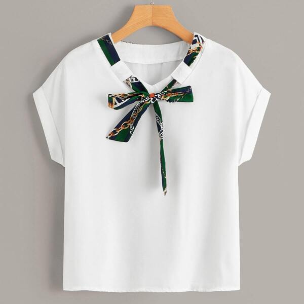 

Tie Neck Tee, White