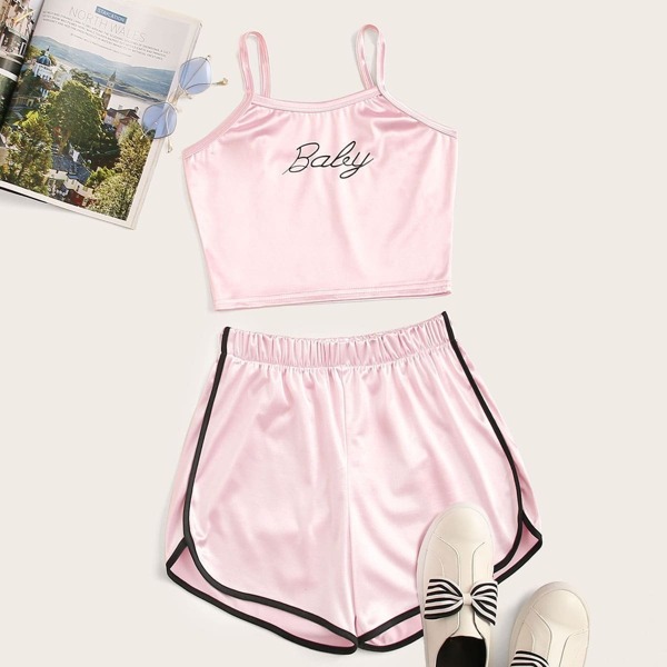 

Letter Print Cami Top & Dolphin Shorts