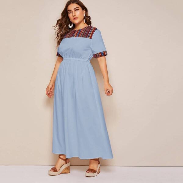 

Plus Embroidered Geo Panel Maxi Dress