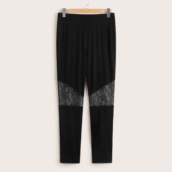 

Plus Wide Band Waist Lace Insert Leggings