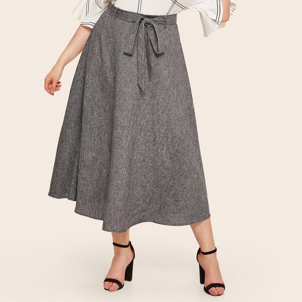 

Plus High Waist Self Belted Skirt, Grey
