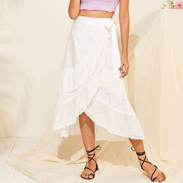 

Layered Schiffy Ruffle Trim Wrap Skirt