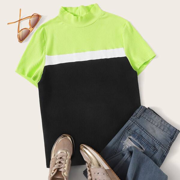 

Plus Cut-and-sew Neon Ribbed Tee