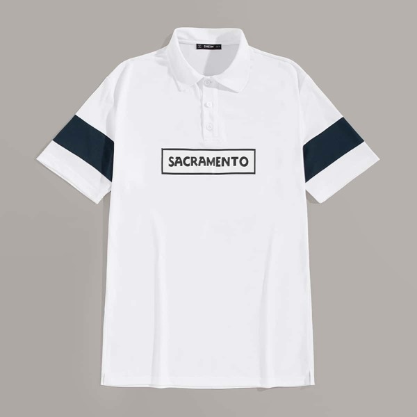 

Men Two Tone Letter Print Polo Shirt