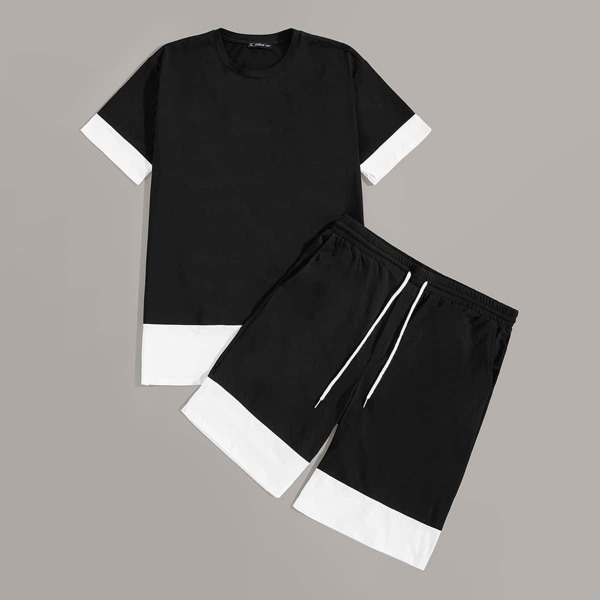 

Men Two Tone Tee and Slant Pocket Shorts Set