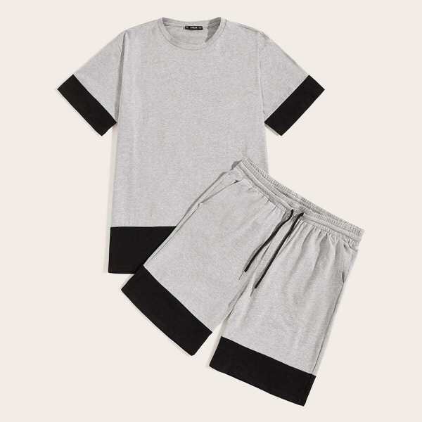 

Men Heather Grey Top & Drawstring Waist Shorts Set