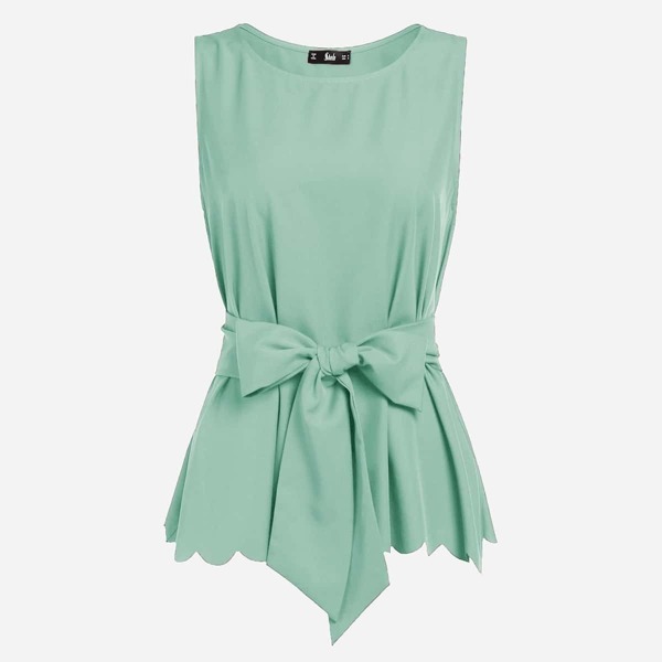 

Scallop Hem Self Belted Solid Top