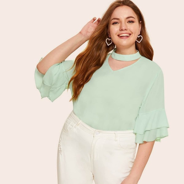 

Plus Choker Neck Flounce Sleeve Top