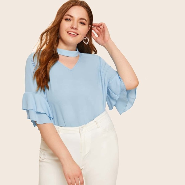 

Plus Choker Neck Flounce Sleeve Top