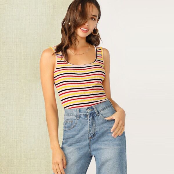 

Striped Rib-knit Tank Top, Multicolor