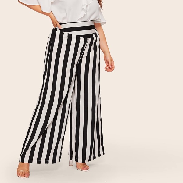 

Plus Black And White Striped Wide Leg Pant