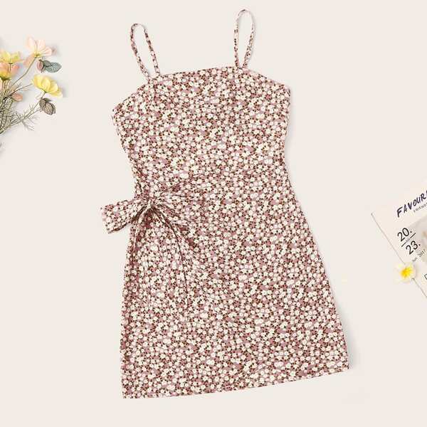 

Plus Knot Side Ditsy Floral Cami Dress