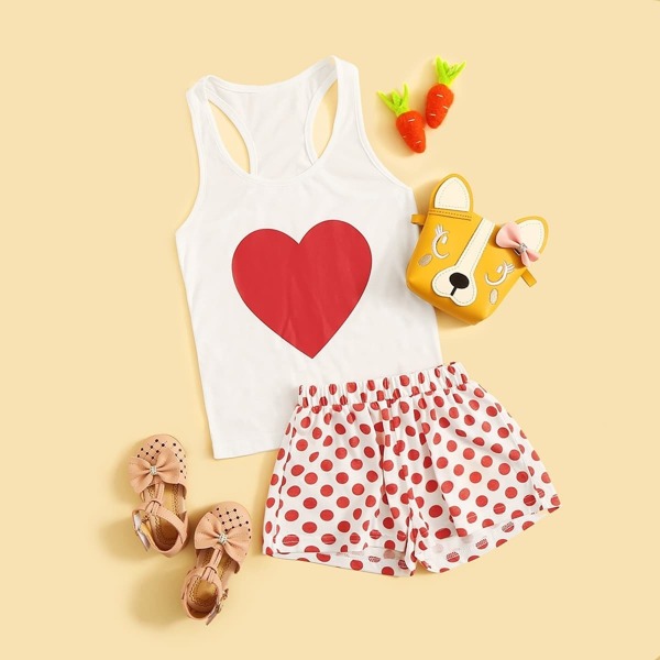 

Toddler Girls Heart Print Tank & Polka Dot Shorts Set, Multicolor
