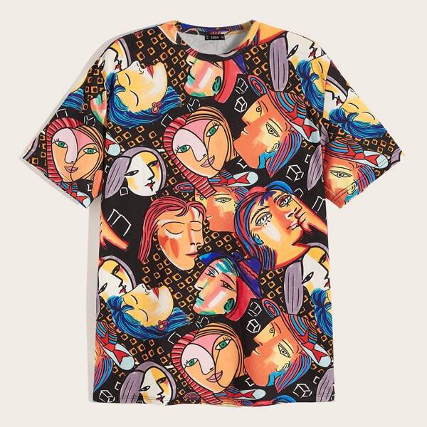 

Men Abstract Figure Print Tee
