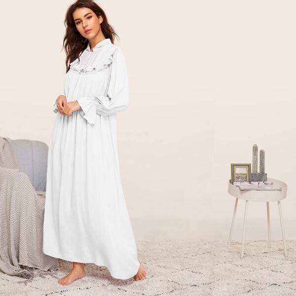 

Lace Trim Button Half Placket Nightdress