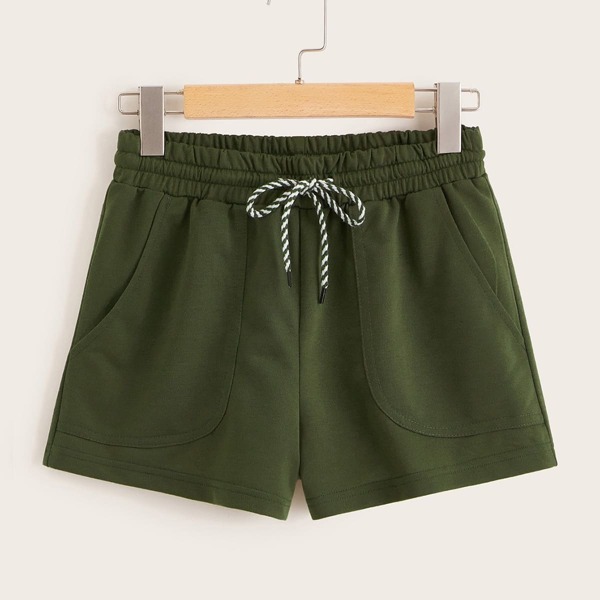 

Pocket Patch Drawstring Waist Track Shorts