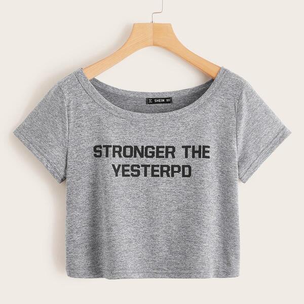

Slogan Print Marled Knit Tee