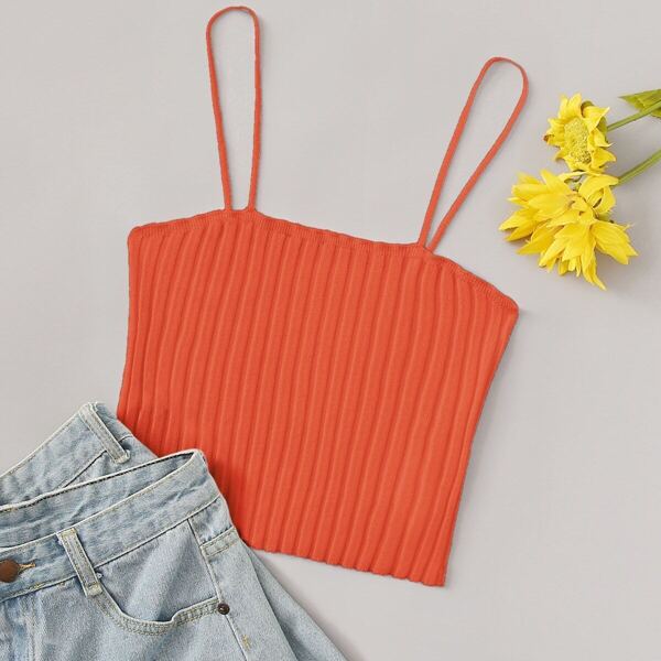 

Neon Orange Rib-knit Fitting Cami Top