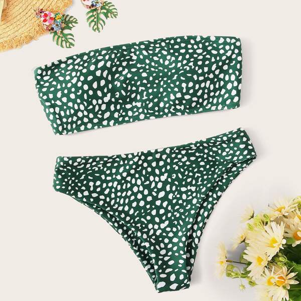 

Dalmatian Print Bandeau With Panty Bikini Set