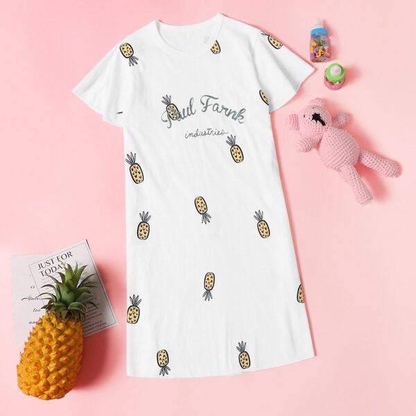 

Toddler Girls Allover Pineapple Night Dress, White