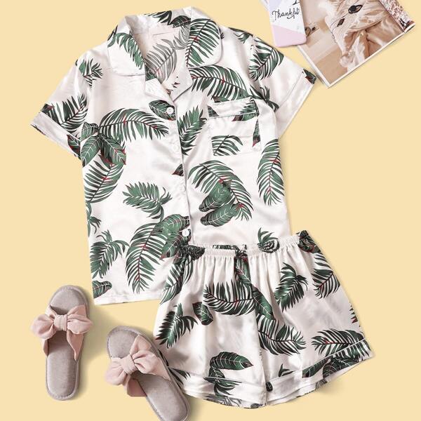 

Tropical Print Satin Pajama Set