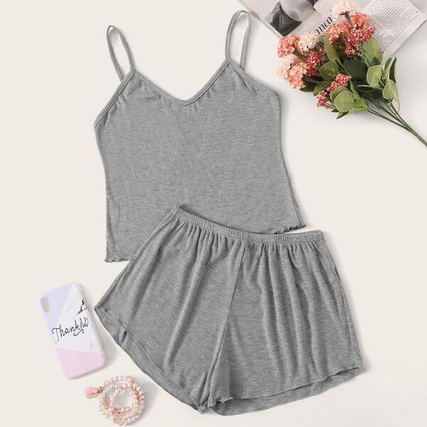 

Girls Rib-knit Cami Pajama Set, Grey