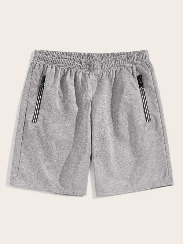 

Men Elastic Waist Zip Detail Shorts, Grey